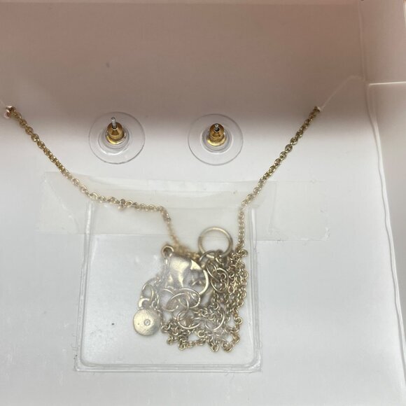 Lauren Conrad Letter C Monogram Necklace & Earring Set Gold-Tone‎ 16" Chain New - Picture 3 of 5